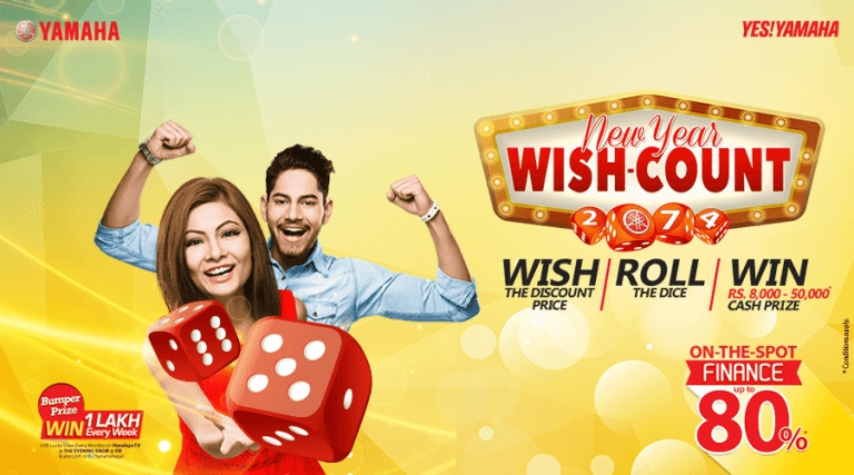 Two joyful people celebrating the festive season with a chance to win big - throw the dice for discounts and prizes in a vibrant new year promotion!.